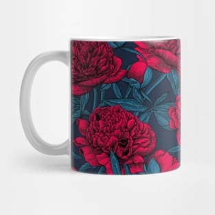 Night peony garden in red and blue Mug